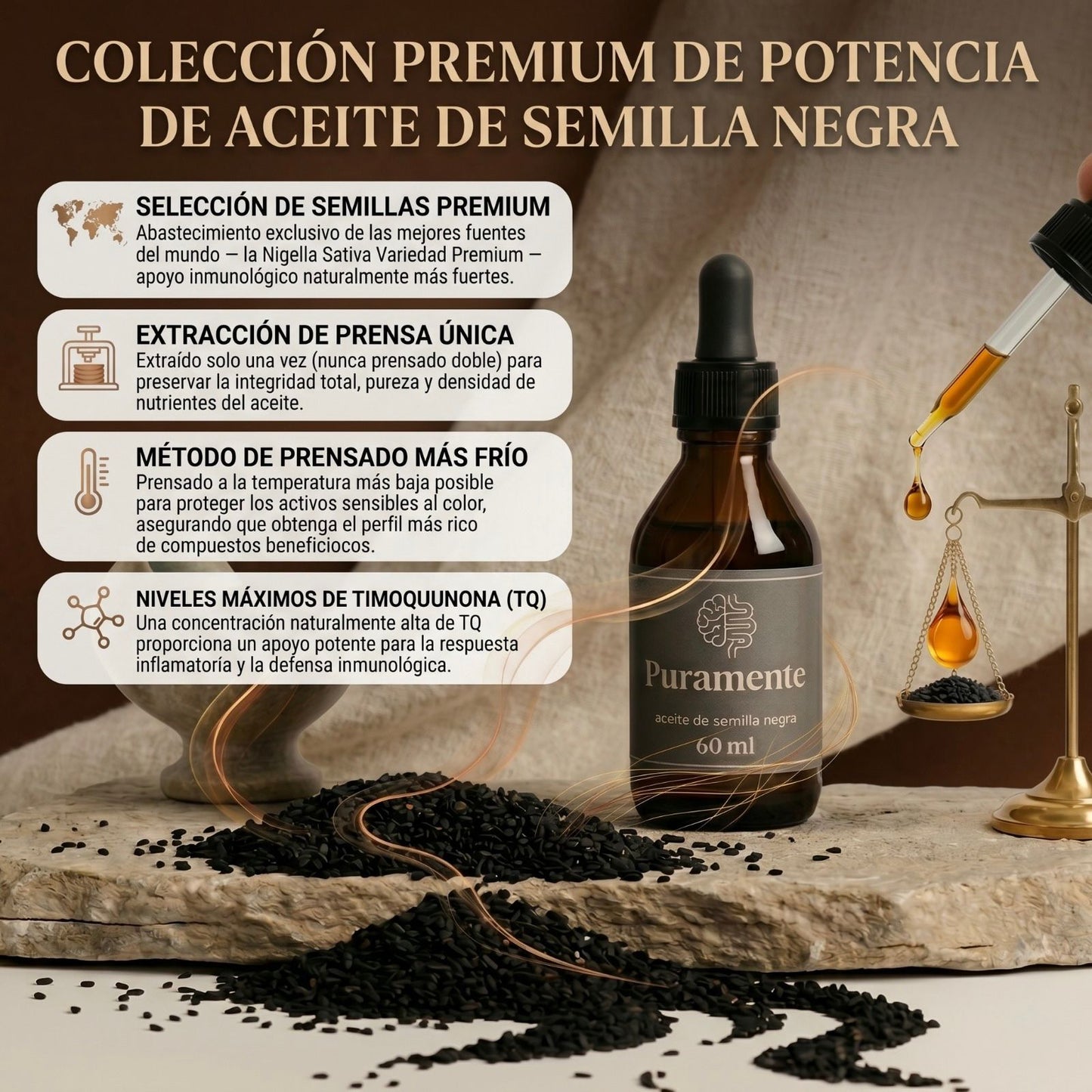 Aceite de semilla negra premium Puramente